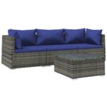 4-Piece Garden Lounge Set with Cushions Poly Rattan Wicker Outdoor Patio Furniture Grey