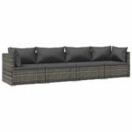 4-Piece Garden Lounge Set with Cushions Poly Rattan Wicker Outdoor Patio Furniture Grey
