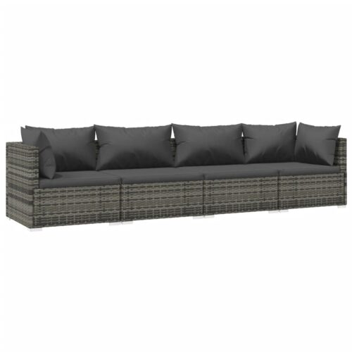 4-Piece Garden Lounge Set with Cushions Poly Rattan Wicker Outdoor Patio Furniture Grey