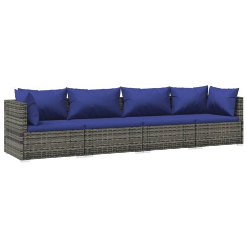 4-Piece Garden Lounge Set with Cushions Poly Rattan Wicker Outdoor Patio Furniture Grey