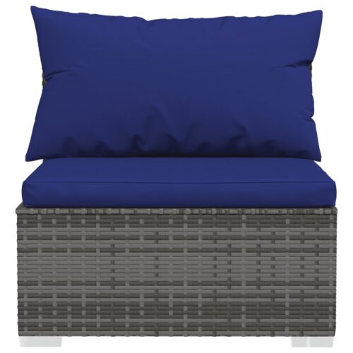 4-Piece Garden Lounge Set with Cushions Poly Rattan Wicker Outdoor Patio Furniture Grey - Image 6