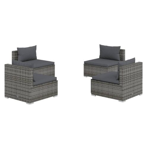 4-Piece Garden Lounge Set with Cushions Poly Rattan Wicker Outdoor Patio Furniture Grey