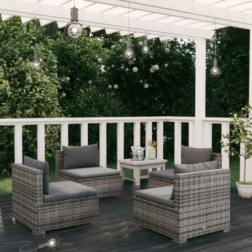 4-Piece Garden Lounge Set with Cushions Poly Rattan Wicker Outdoor Patio Furniture Grey - Image 2