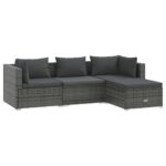4-Piece Garden Lounge Set with Cushions Poly Rattan Wicker Outdoor Patio Furniture Grey