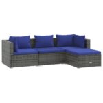 4-Piece Garden Lounge Set with Cushions Poly Rattan Wicker Outdoor Patio Furniture Grey