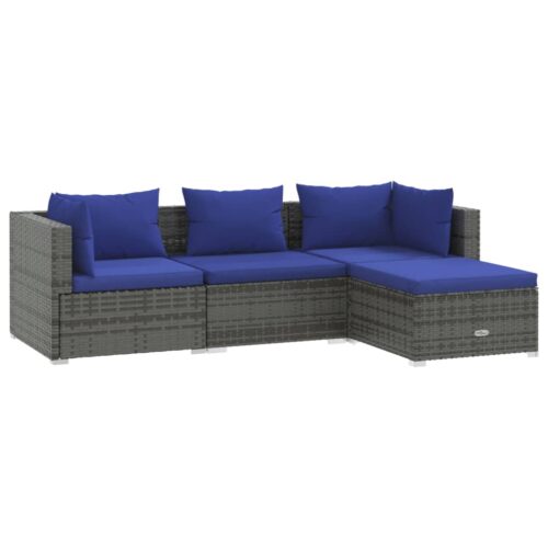 4-Piece Garden Lounge Set with Cushions Poly Rattan Wicker Outdoor Patio Furniture Grey