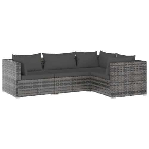 4-Piece Garden Lounge Set with Cushions Poly Rattan Wicker Outdoor Patio Furniture Grey