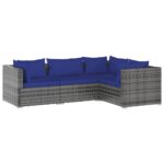 4-Piece Garden Lounge Set with Cushions Poly Rattan Wicker Outdoor Patio Furniture Grey