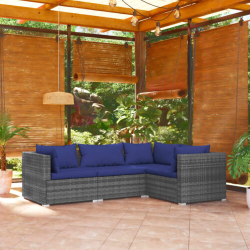 4-Piece Garden Lounge Set with Cushions Poly Rattan Wicker Outdoor Patio Furniture Grey - Image 2