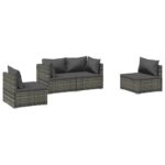 4-Piece Garden Lounge Set with Cushions Poly Rattan Wicker Outdoor Patio Furniture Grey