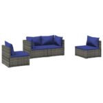 4-Piece Garden Lounge Set with Cushions Poly Rattan Wicker Outdoor Patio Furniture Grey