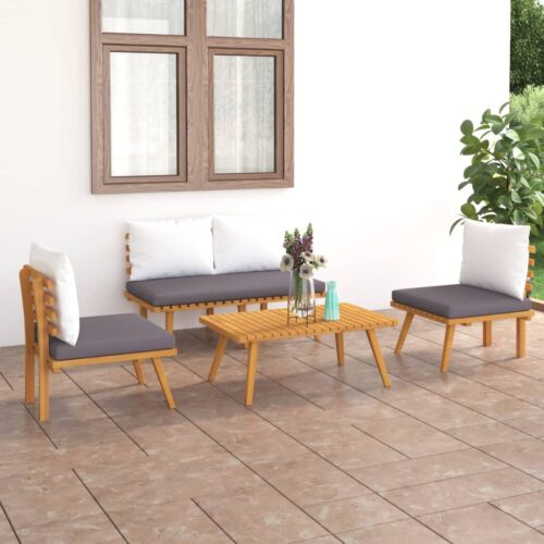 4-Piece Garden Lounge Set with Cushions Acacia Wood Timber Outdoor Patio Furniture - Image 2