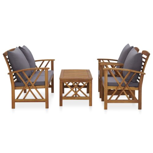 4-Piece Garden Lounge Set with Cushions Acacia Wood Timber Outdoor Patio Furniture - Image 3