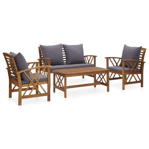 4-Piece Garden Lounge Set with Cushions Acacia Wood Timber Outdoor Patio Furniture