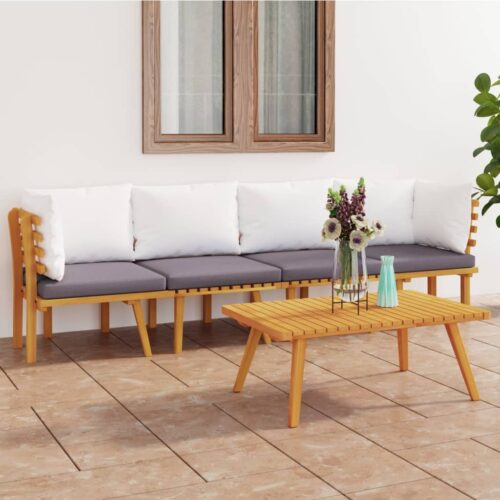 4-Piece Garden Lounge Set with Cushions Acacia Wood Timber Outdoor Patio Furniture - Image 2