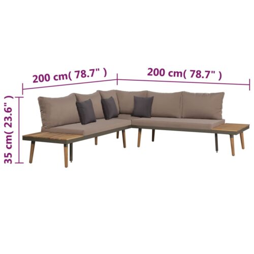 4-Piece Garden Lounge Set with Cushions Acacia Wood Timber Outdoor Patio Furniture Brown - Image 2