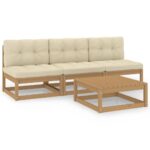 4-Piece Garden Lounge Set with Cushions Pine Wood Outdoor Patio Furniture