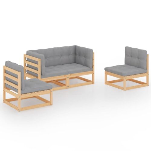 4-Piece Garden Lounge Set with Cushions Pine Wood Outdoor Patio Furniture