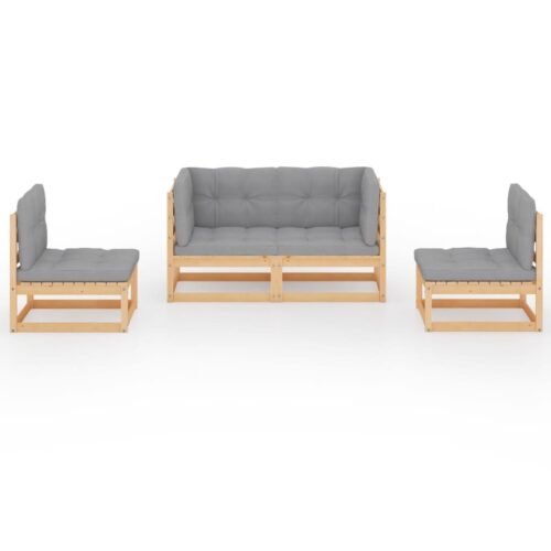 4-Piece Garden Lounge Set with Cushions Pine Wood Outdoor Patio Furniture - Image 3