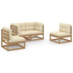 4-Piece Garden Lounge Set with Cushions Pine Wood Outdoor Patio Furniture