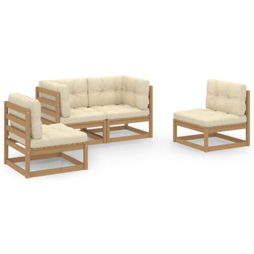 4-Piece Garden Lounge Set with Cushions Pine Wood Outdoor Patio Furniture