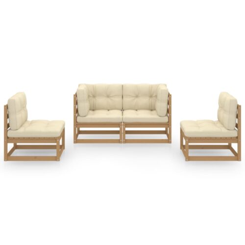 4-Piece Garden Lounge Set with Cushions Pine Wood Outdoor Patio Furniture - Image 3