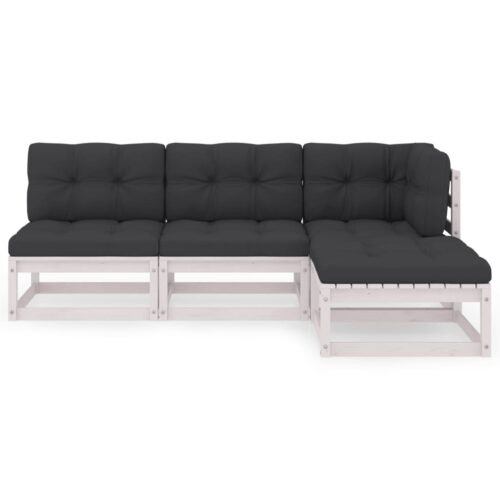 4pcs Garden Lounge Set White Pine Wood Outdoor Patio Sofa Bench Chairs Furniture - Image 3