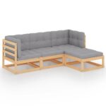 4-Piece Garden Lounge Set with Cushions Pine Wood Outdoor Patio Furniture