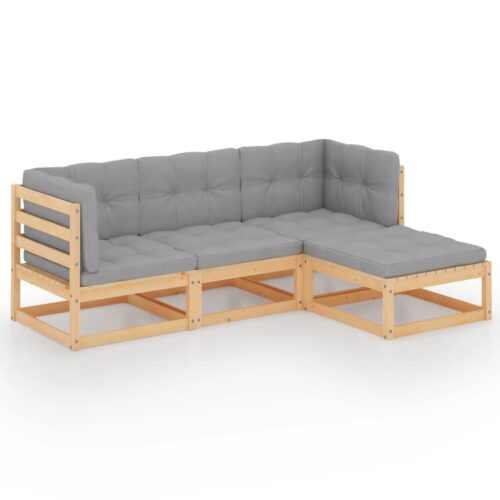 4-Piece Garden Lounge Set with Cushions Pine Wood Outdoor Patio Furniture