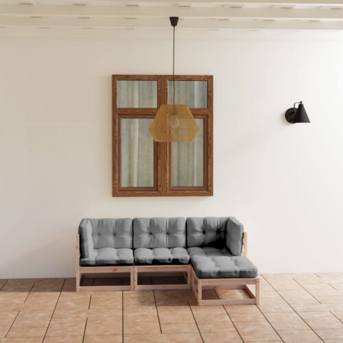 4-Piece Garden Lounge Set with Cushions Pine Wood Outdoor Patio Furniture - Image 2