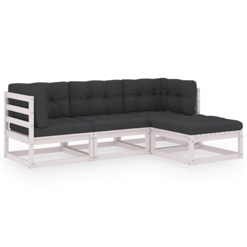 4-Piece Garden Lounge Set with Cushions Pine Wood Outdoor Patio Furniture