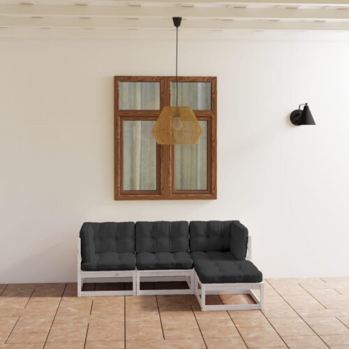 4-Piece Garden Lounge Set with Cushions Pine Wood Outdoor Patio Furniture - Image 2