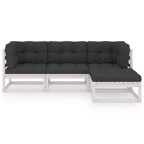 4-Piece Garden Lounge Set with Cushions Pine Wood Outdoor Patio Furniture - Image 3