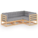 4-Piece Garden Lounge Set with Cushions Pine Wood Outdoor Patio Furniture