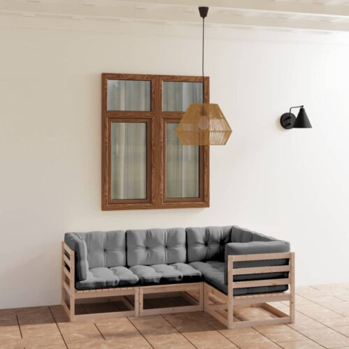 4-Piece Garden Lounge Set with Cushions Pine Wood Outdoor Patio Furniture - Image 2