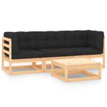4-Piece Garden Lounge Set with Cushions Pine Wood Outdoor Patio Furniture