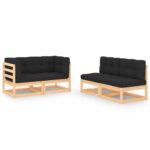 4-Piece Garden Lounge Set with Cushions Pine Wood Outdoor Patio Furniture