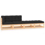 4-Piece Garden Lounge Set with Cushions Pine Wood Outdoor Patio Furniture
