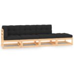 4-Piece Garden Lounge Set with Cushions Pine Wood Outdoor Patio Furniture