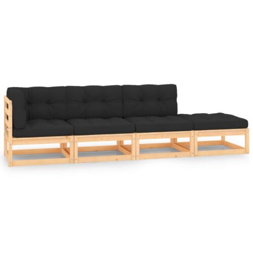 4-Piece Garden Lounge Set with Cushions Pine Wood Outdoor Patio Furniture