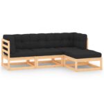 4-Piece Garden Lounge Set with Cushions Pine Wood Outdoor Patio Furniture