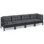 4-Piece Garden Lounge Set with Cushions Pine Wood Outdoor Patio Furniture