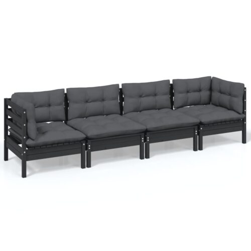 4-Piece Garden Lounge Set with Cushions Pine Wood Outdoor Patio Furniture