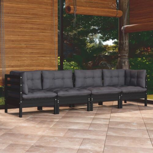 4-Piece Garden Lounge Set with Cushions Pine Wood Outdoor Patio Furniture - Image 2