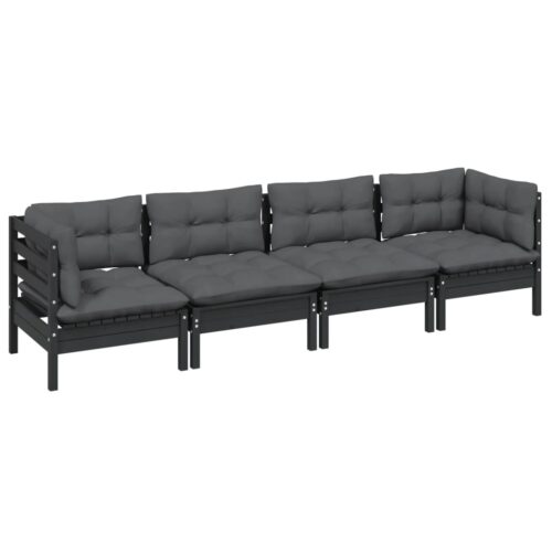 4-Piece Garden Lounge Set with Cushions Pine Wood Outdoor Patio Furniture - Image 3