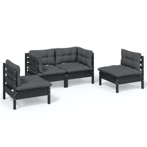 4-Piece Garden Lounge Set with Cushions Pine Wood Outdoor Patio Furniture