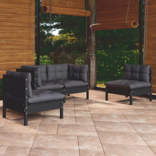 4-Piece Garden Lounge Set with Cushions Pine Wood Outdoor Patio Furniture - Image 2