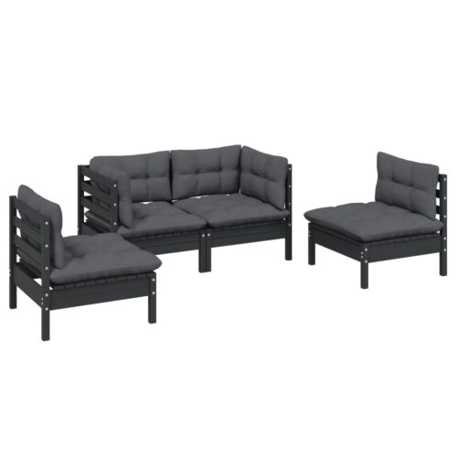 4-Piece Garden Lounge Set with Cushions Pine Wood Outdoor Patio Furniture - Image 3