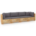 4-Piece Garden Lounge Set with Cushions Wood Timber Outdoor Patio Furniture Teak
