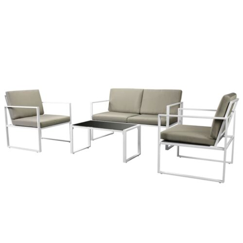 4-Piece Garden Lounge Set with Cushions Steel White